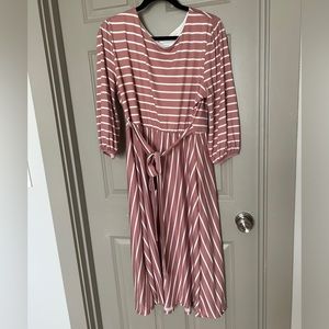 Chic Soul Striped Pink Midi Dress - 2X